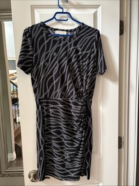 Michael Kors Black Dress with White Chain Print - Midi